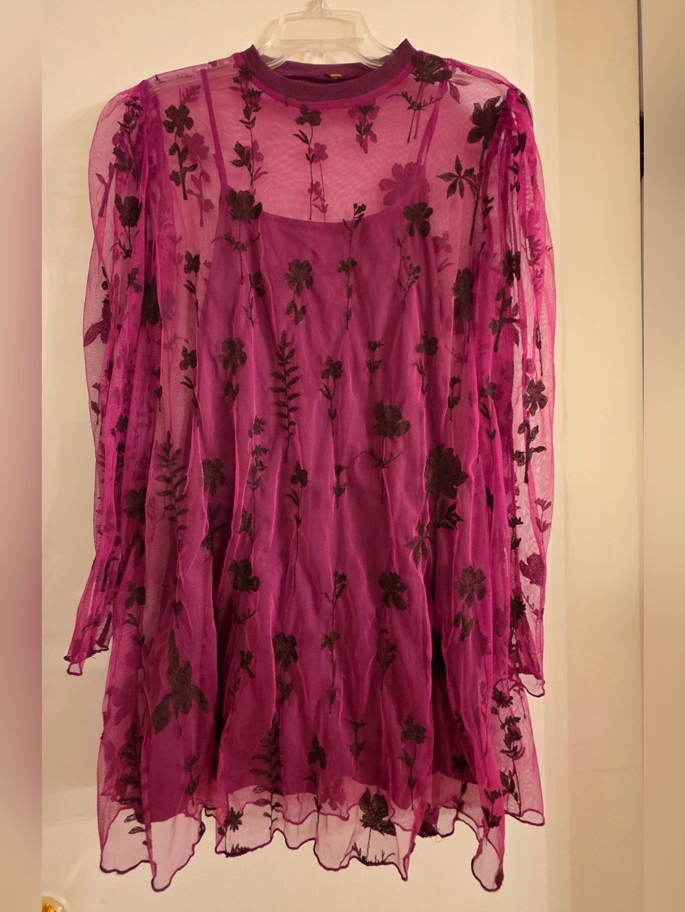 Free People Plum Mesh Floral Top